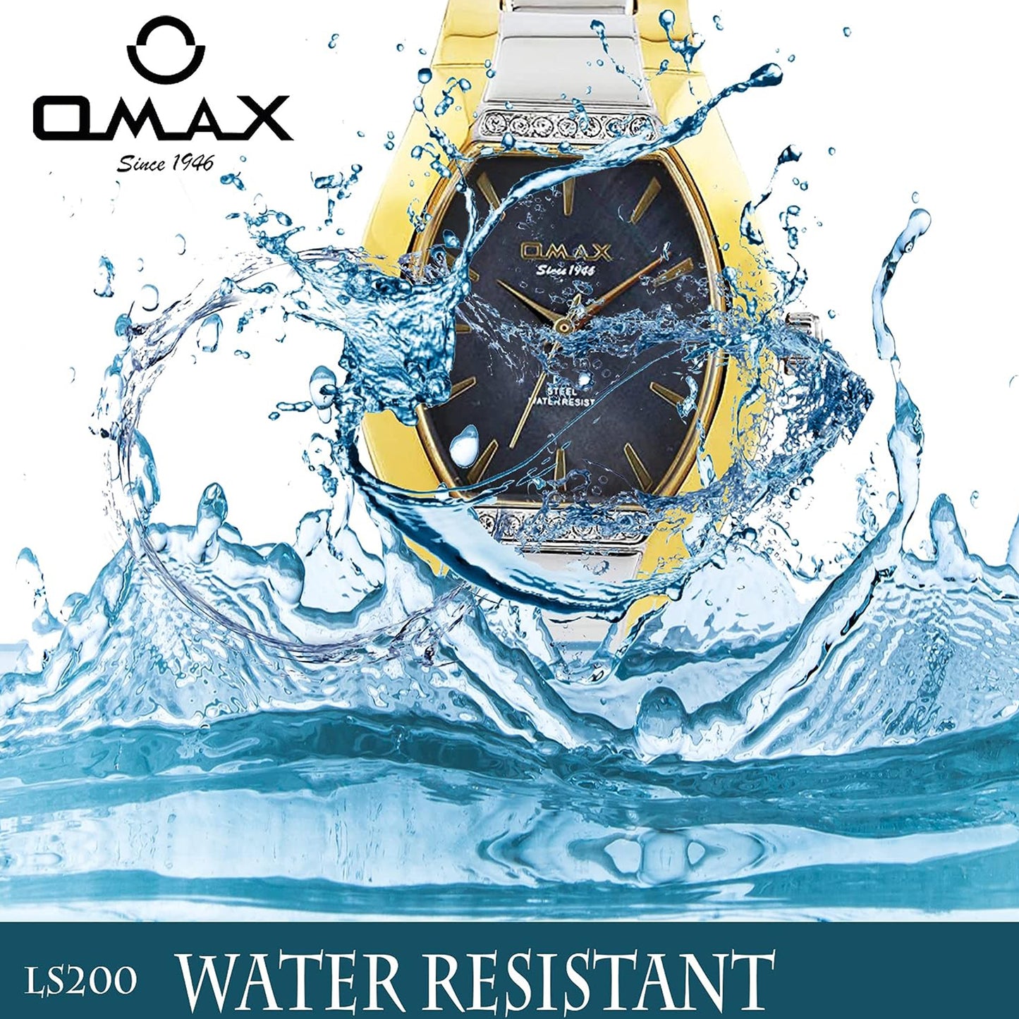 Omax analog Black Ovel Dial with Two Tone Stainless Steel bracelet for Women-LS200