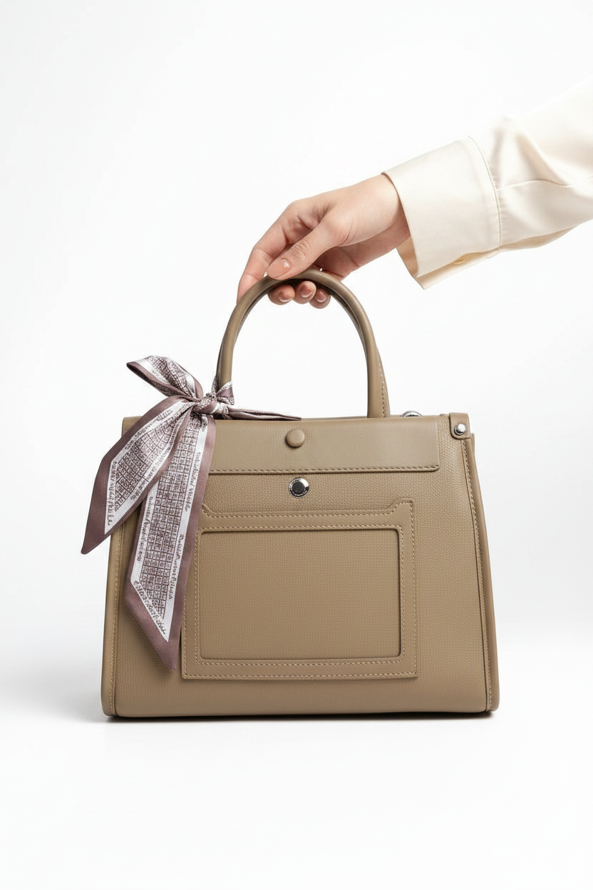 Champagne Structured Satchel Bag for Women – Premium PU Leather Shoulder Bag | Omax FL536