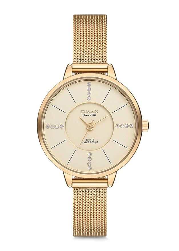 Omax Champange Dial Stainless Steel Mesh Band Gold Watch for Women 00FMB002Q001