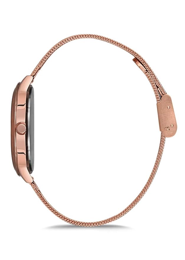 Omax Brown Dial Rose Gold Stainless Steel Mesh Chian Watch for Women-00FMB012600D