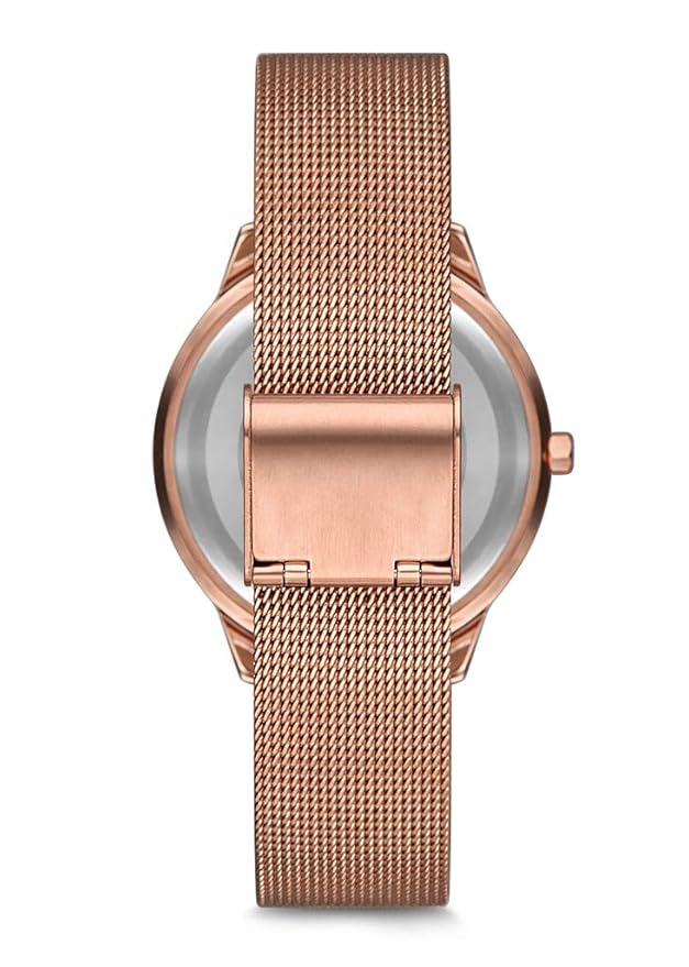 Omax Brown Dial Rose Gold Stainless Steel Mesh Chian Watch for Women-00FMB012600D