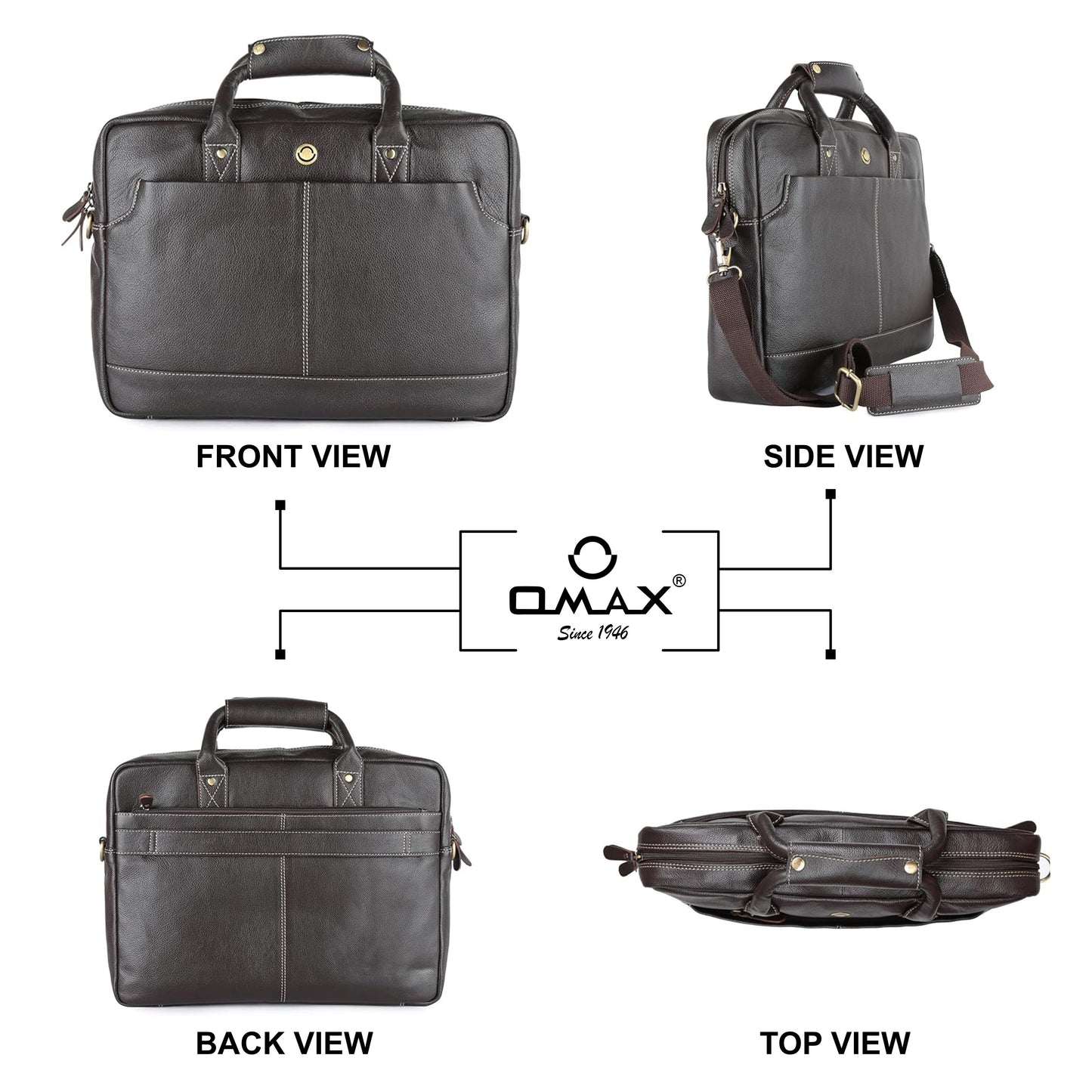 Omax Black Genuine Real Leather Laptop Messenger Bag for Men and Women LTHRMSN58