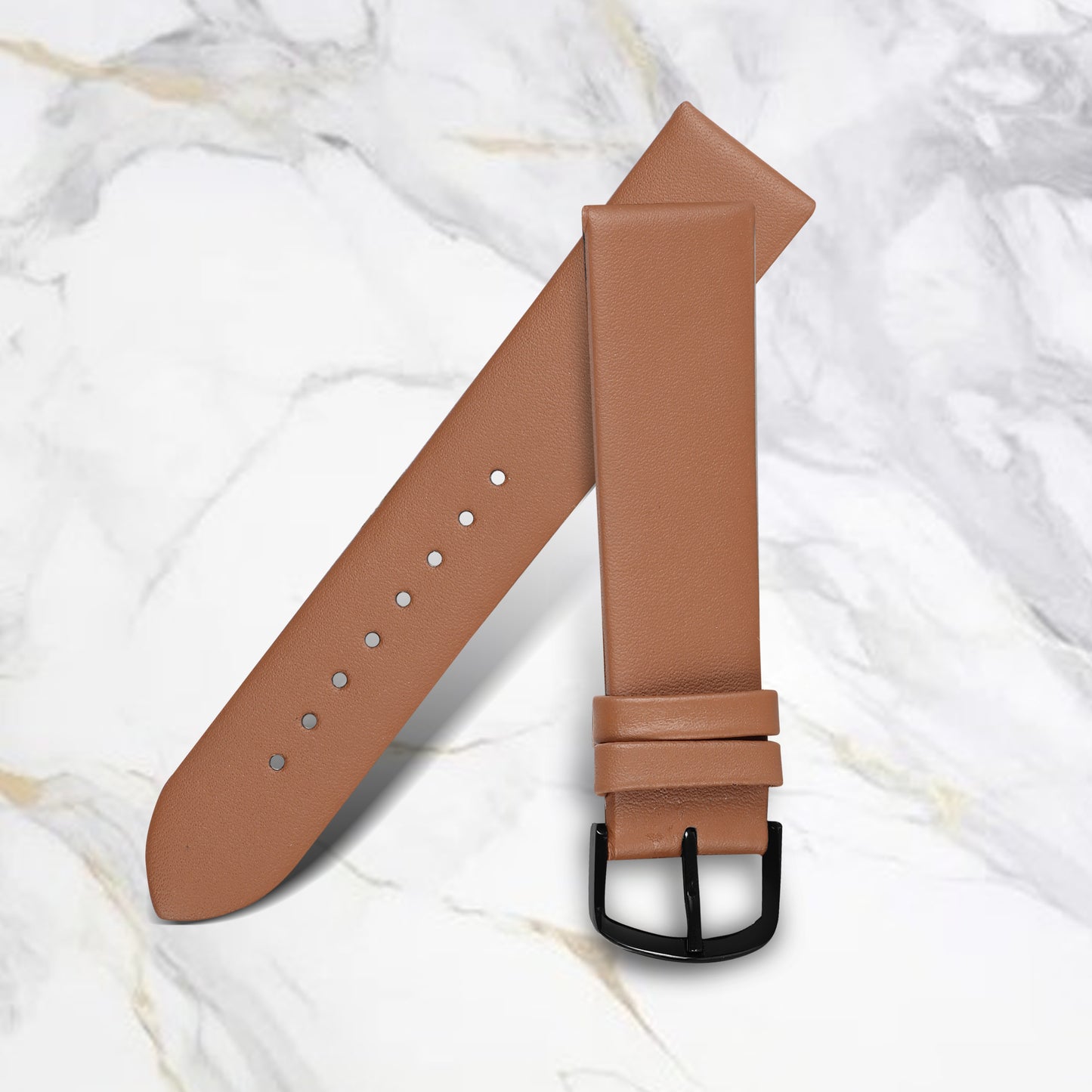 Boshek Solid Brown Genuine Leather Black Buckle Watch Strap for Quick Release and Self Changeable FS339