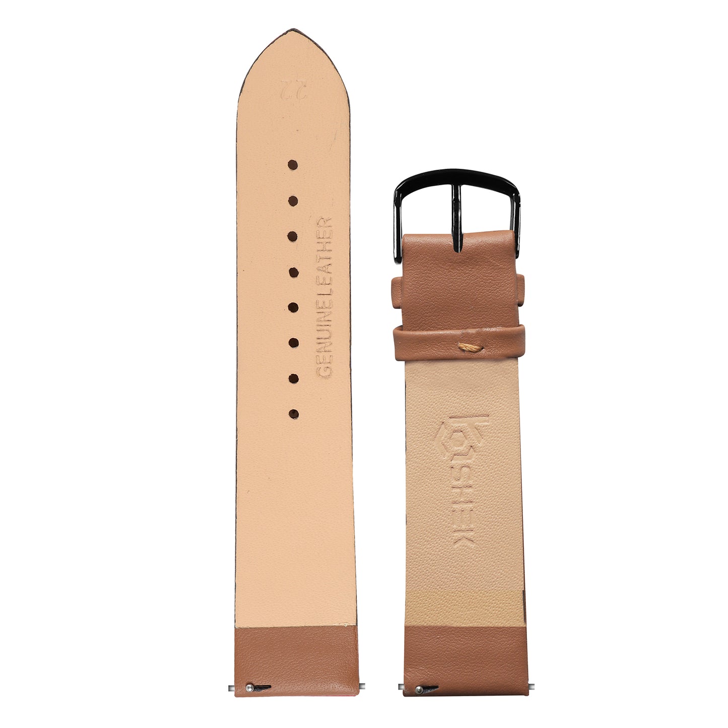 Boshek Solid Brown Genuine Leather Black Buckle Watch Strap for Quick Release and Self Changeable FS339