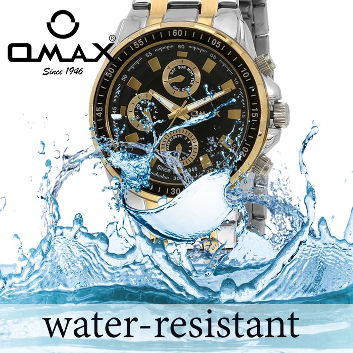 Omax Black Dial Multifunction Two-Tone Steel Watch for Men – 45mm | SS538