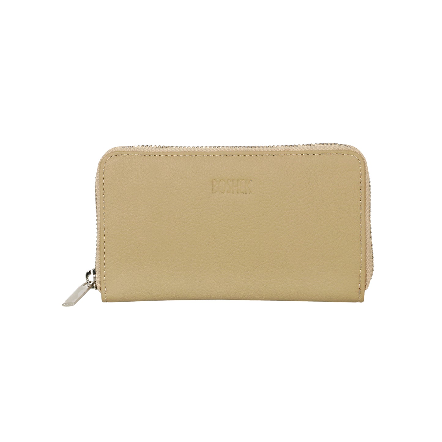 Boshek Beige Full Zipper Closure Genuine Leather Clutch Purse for Women-FWL250