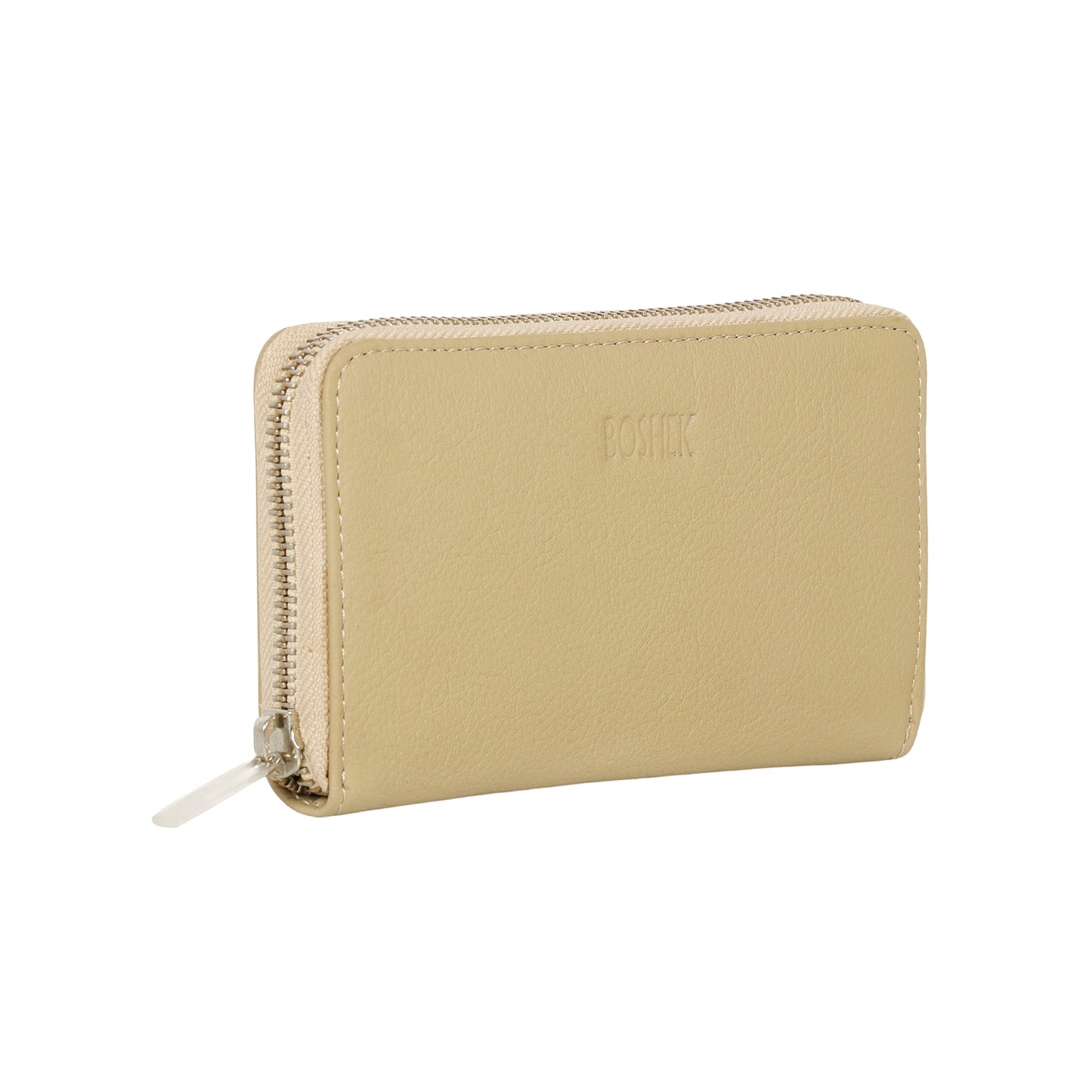 Boshek Beige Full Zipper Closure Genuine Leather Clutch Purse for Women-FWL250