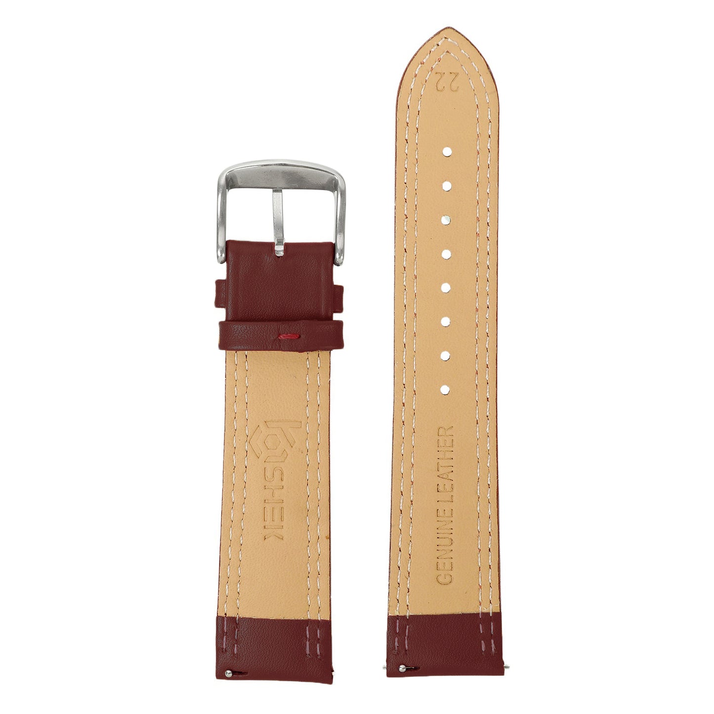 Boshek Burgundy Solid Genuine Leather Watch Strap for Quick Release and Self Changeable FS347-BU-22-S