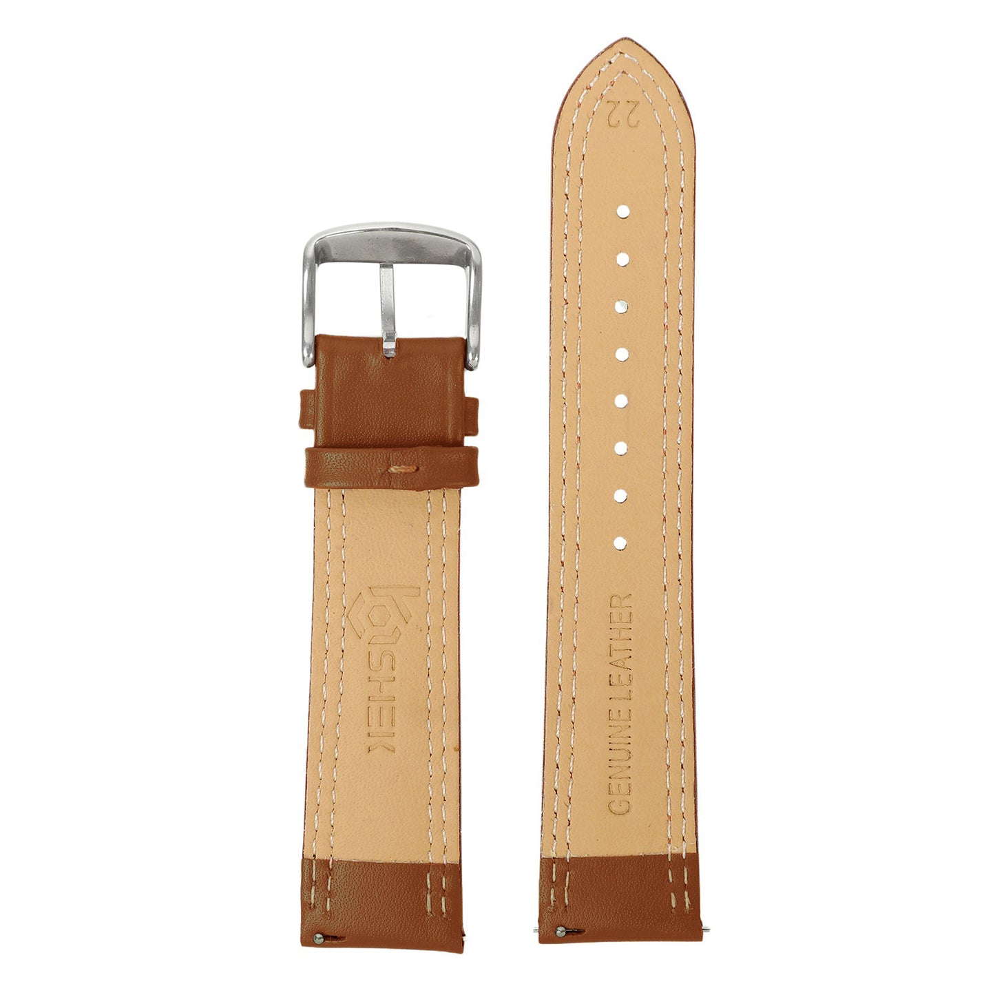 Boshek Tan Solid Genuine Leather Watch Strap for Quick Release and Self Changeable FS347-TN-22-S