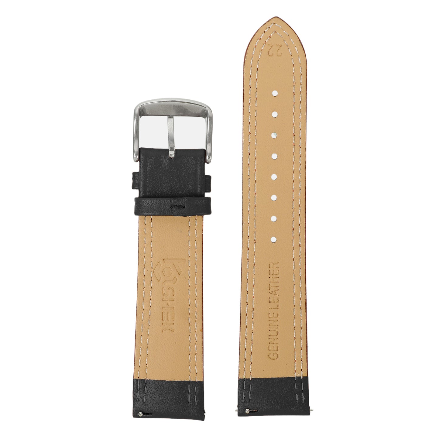 Boshek Black Solid Genuine Leather Watch Strap for Quick Release and Self Changeable FS347