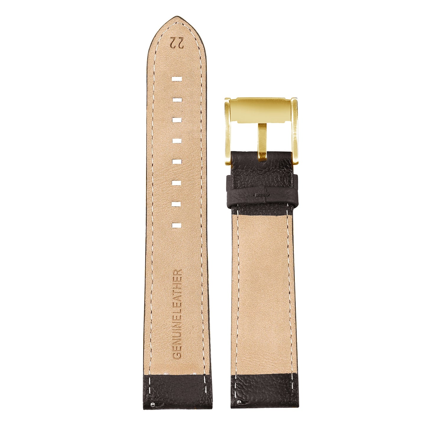 Boshek Brown Genuine Leather,Golden Buckle Watch Strap for Quick Release and Self Changeable FS344