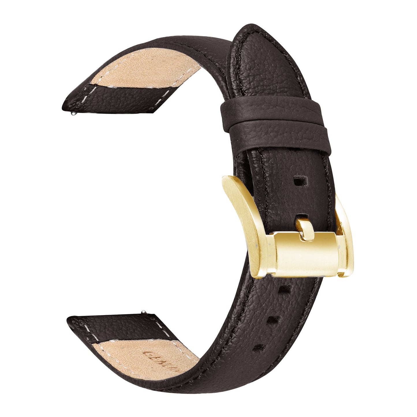 Boshek Brown Genuine Leather,Golden Buckle Watch Strap for Quick Release and Self Changeable FS344
