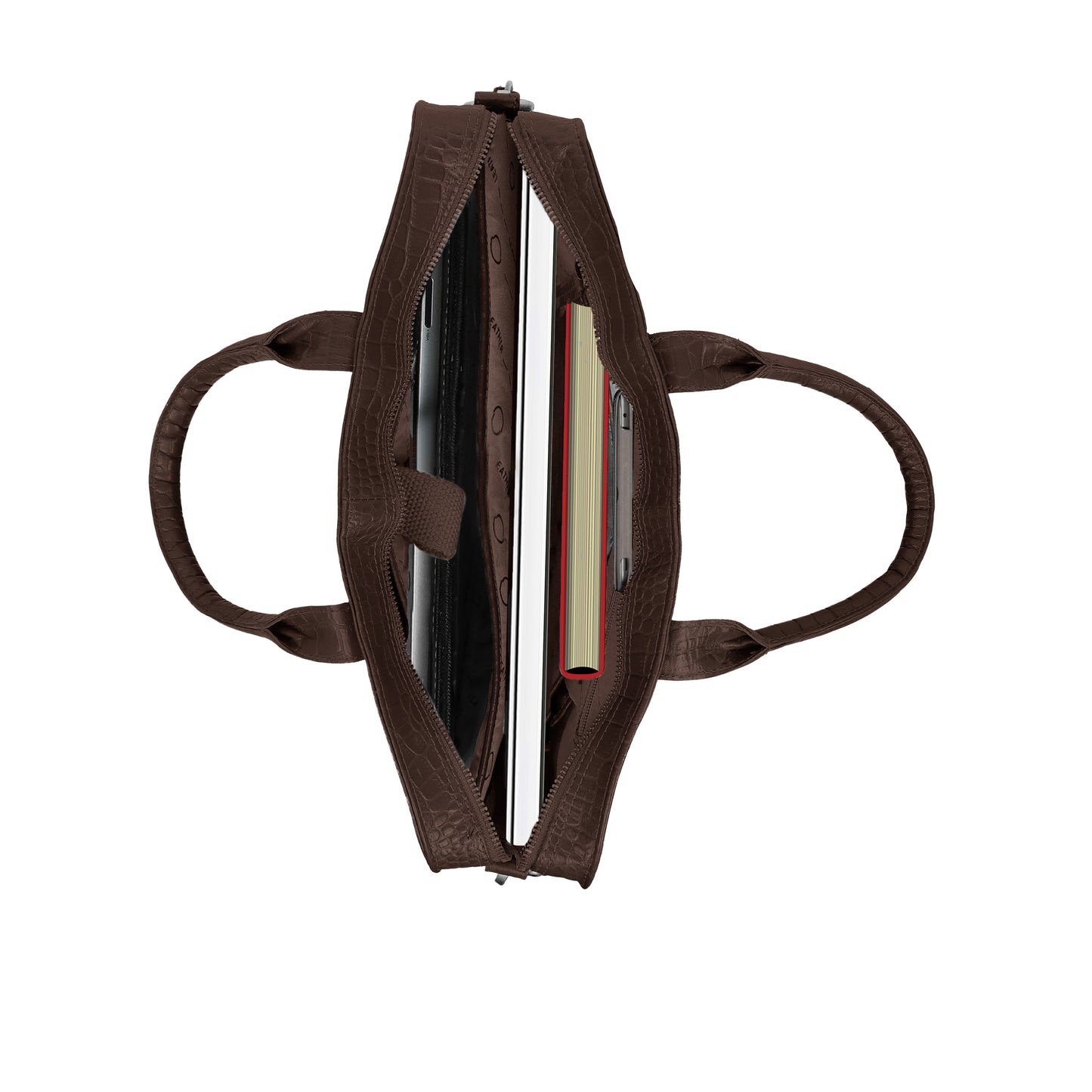 Omax Brown Genuine Leather Croco Design with Metal Zipper Laptop Bag for Men and Women LTHR02