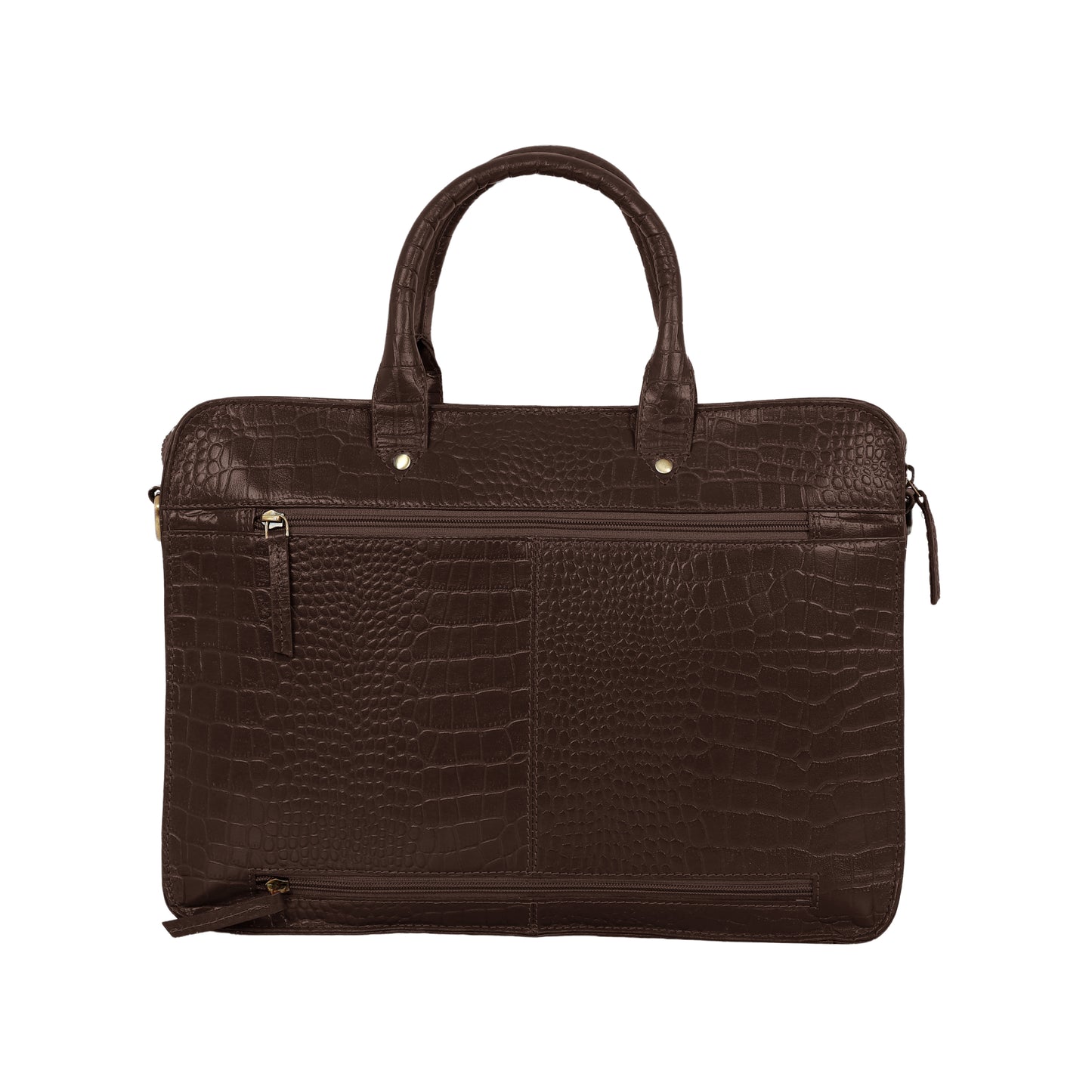 Omax Brown Genuine Leather Croco Design with Metal Zipper Laptop Bag for Men and Women LTHR02