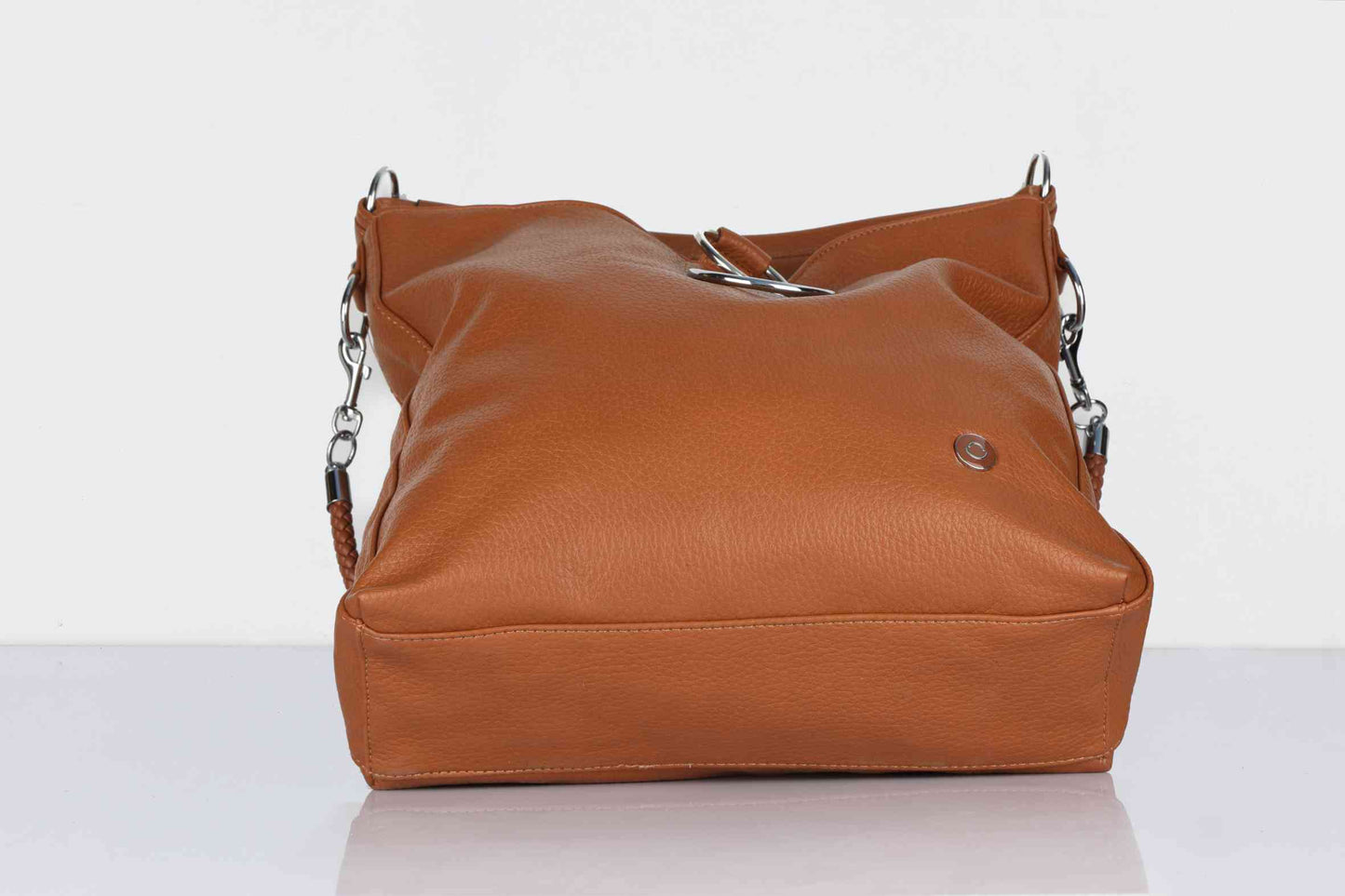 OMAX Tan Vegan Leather Hobo Handbag for Women – Spacious Shoulder & Sling Bag |OMB-402