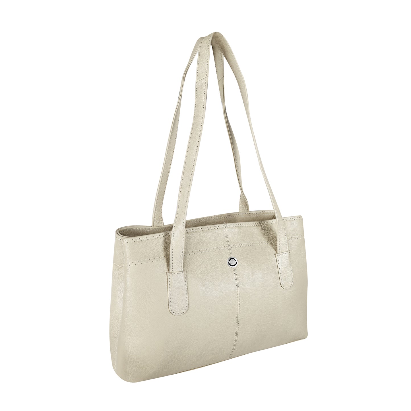 Omax White Genuine Leather Double Compartment Shoulder Handbag for Women LTHRL6
