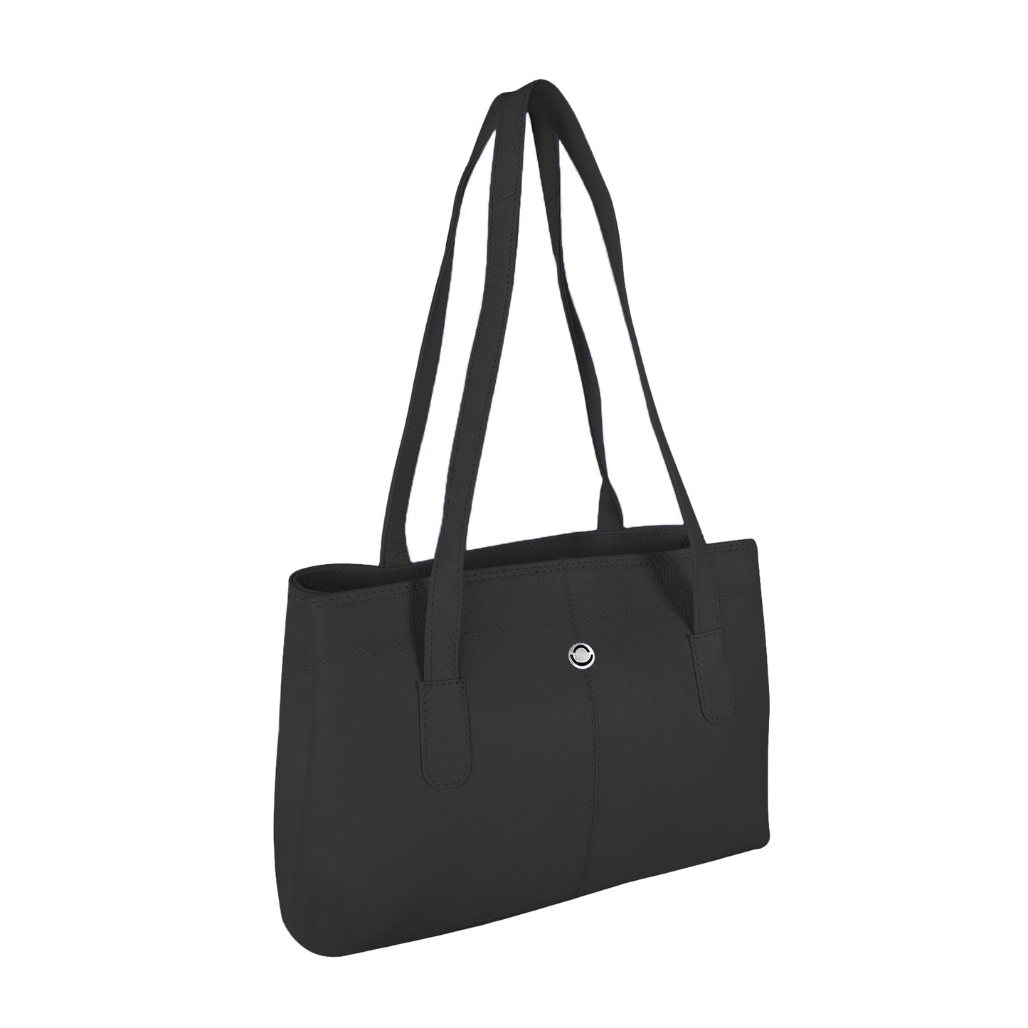 Omax Black Genuine Leather Double Compartment Shoulder Handbag for Women LTHRL6