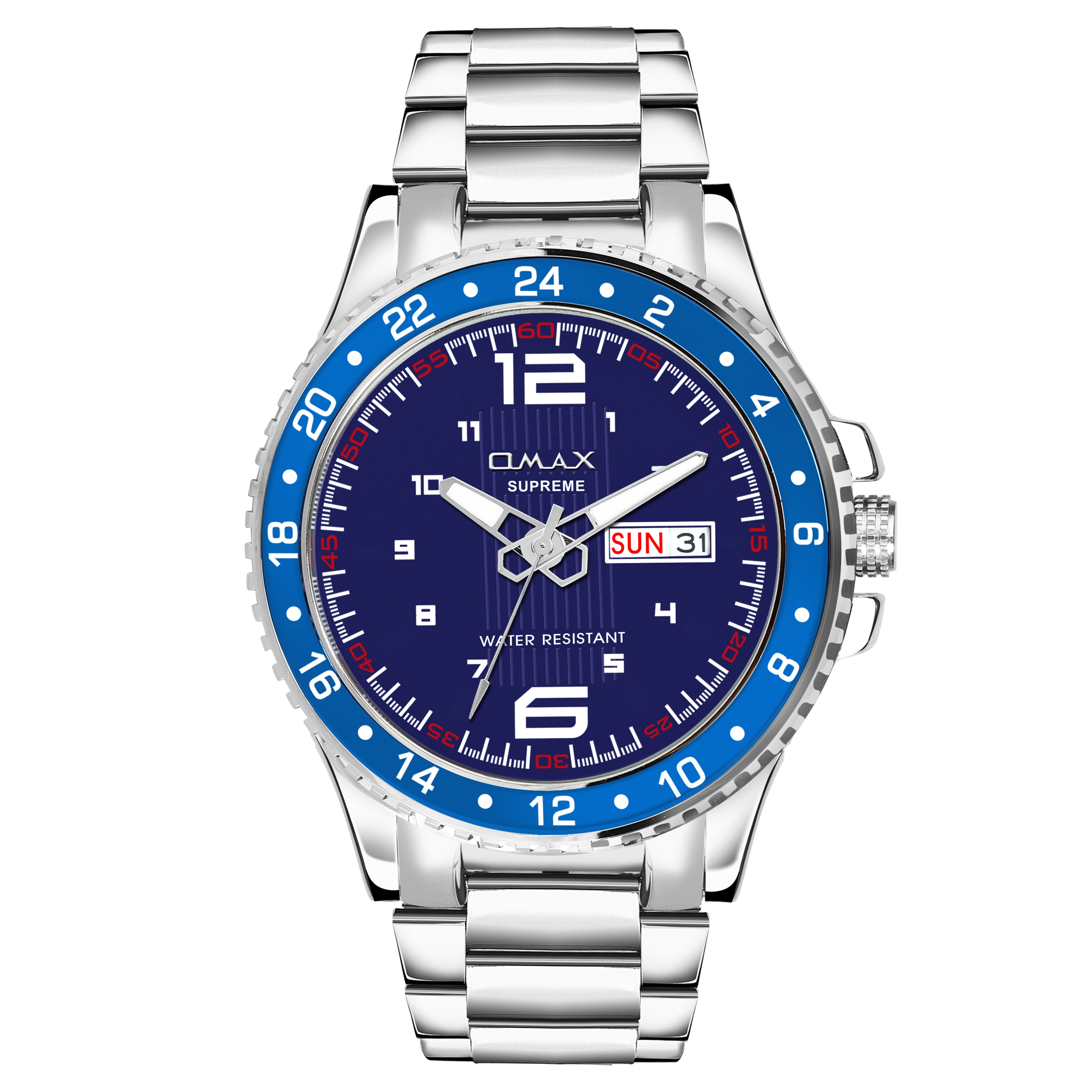 Buy OMAX Day and Date Supreme Analog Blue Dial and Silver Stainless Steel Strap Watch for Men FASHOM