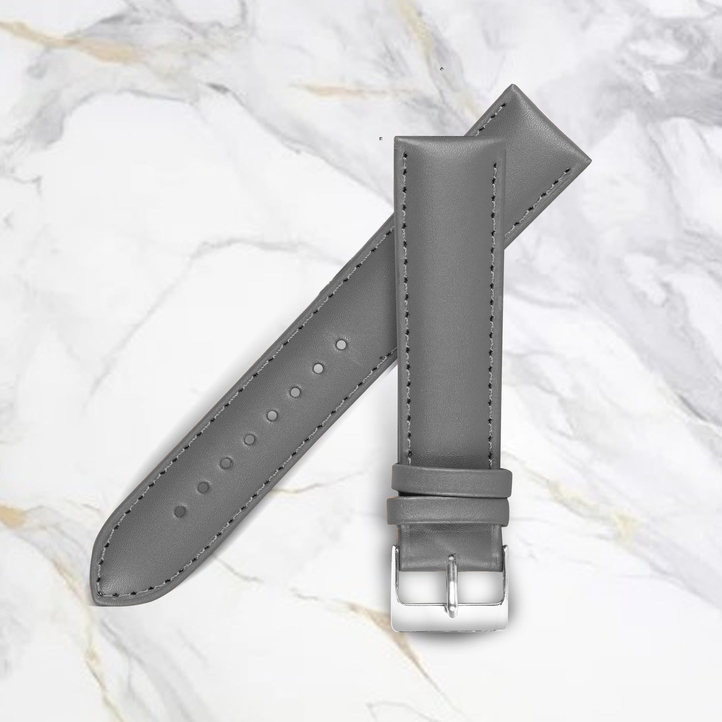 Boshek Grey Semi Padded Genuine Leather Watch Strap for Quick Release and Self Changeable FS374-GY-20-S