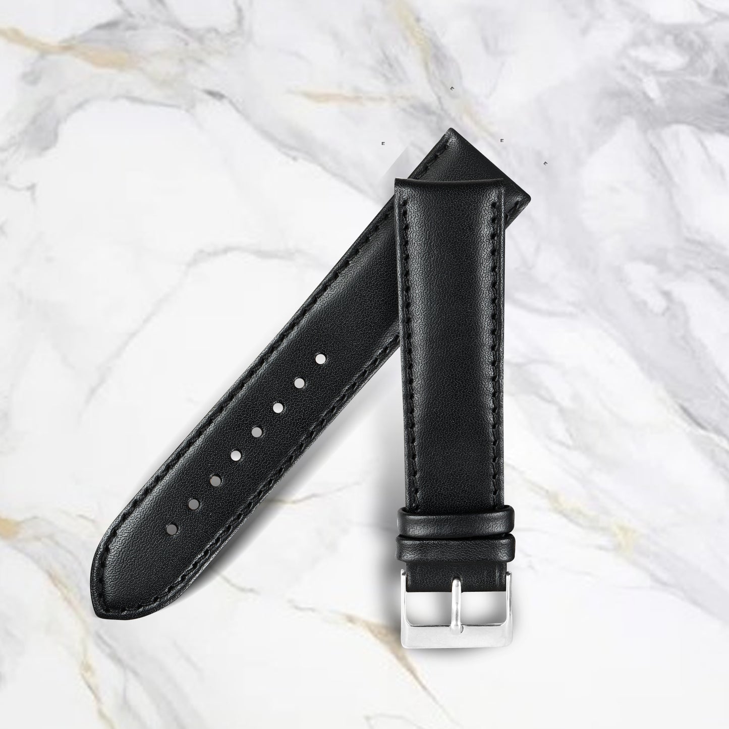 Boshek Black Solid Genuine Leather Full Padded Watch Strap for Quick Release and Self Changeable FS331-BK-22-S