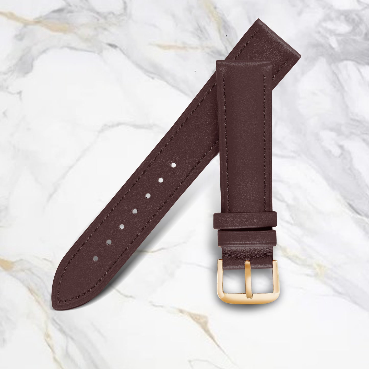 Boshek Brown Color Plain Semi Padded Genuine Leather Watch Strap FS306. Golden buckle Quick Release and Self Changeable.
