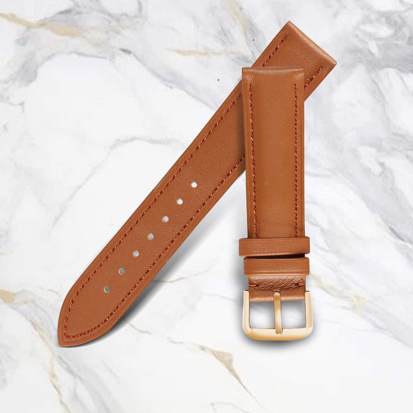 Boshek Tan Color Plain Semi Padded Genuine Leather Watch Strap FS306. Golden buckle Quick Release and Self Changeable.