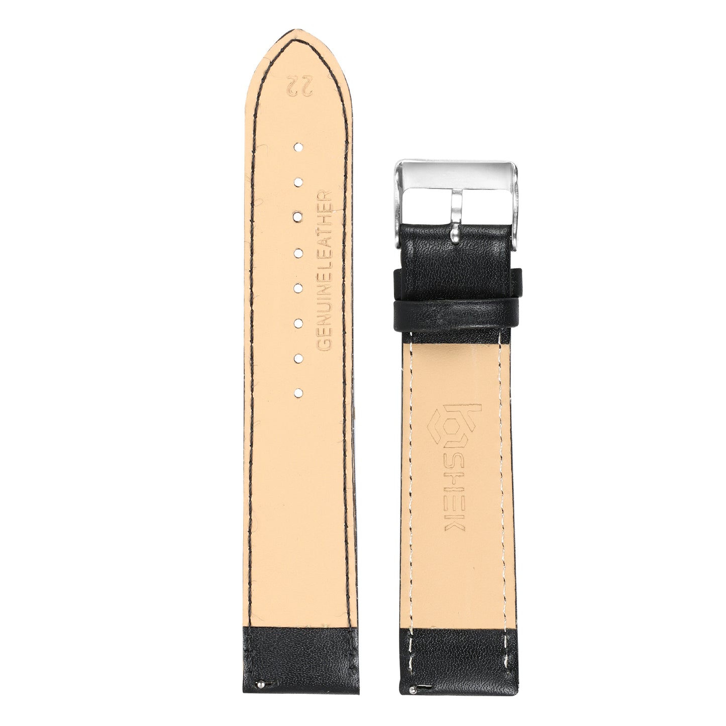 Boshek Black Solid Genuine Leather Full Padded Watch Strap for Quick Release and Self Changeable FS331-BK-22-S