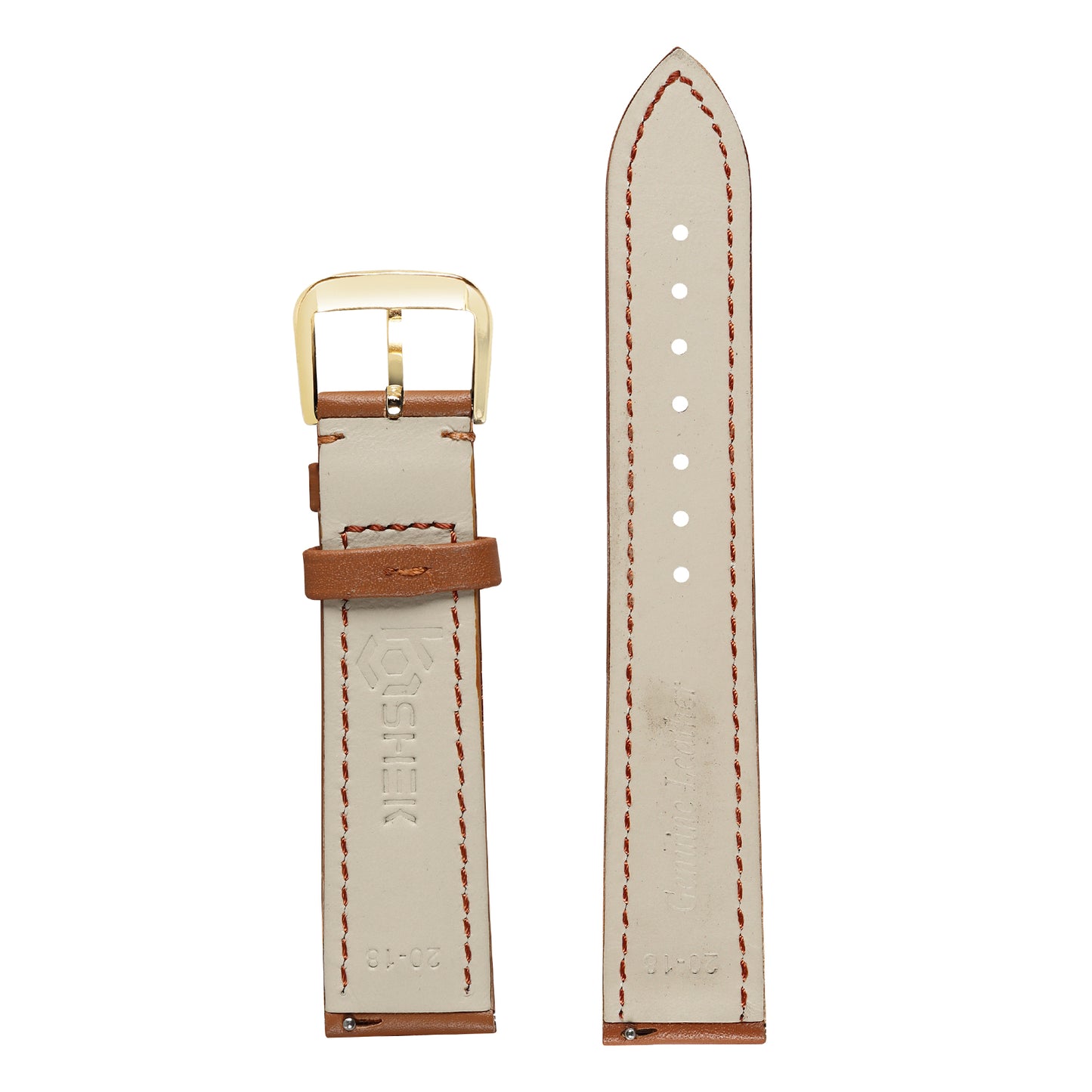 Boshek Tan Color Plain Semi Padded Genuine Leather Watch Strap FS306. Golden buckle Quick Release and Self Changeable.