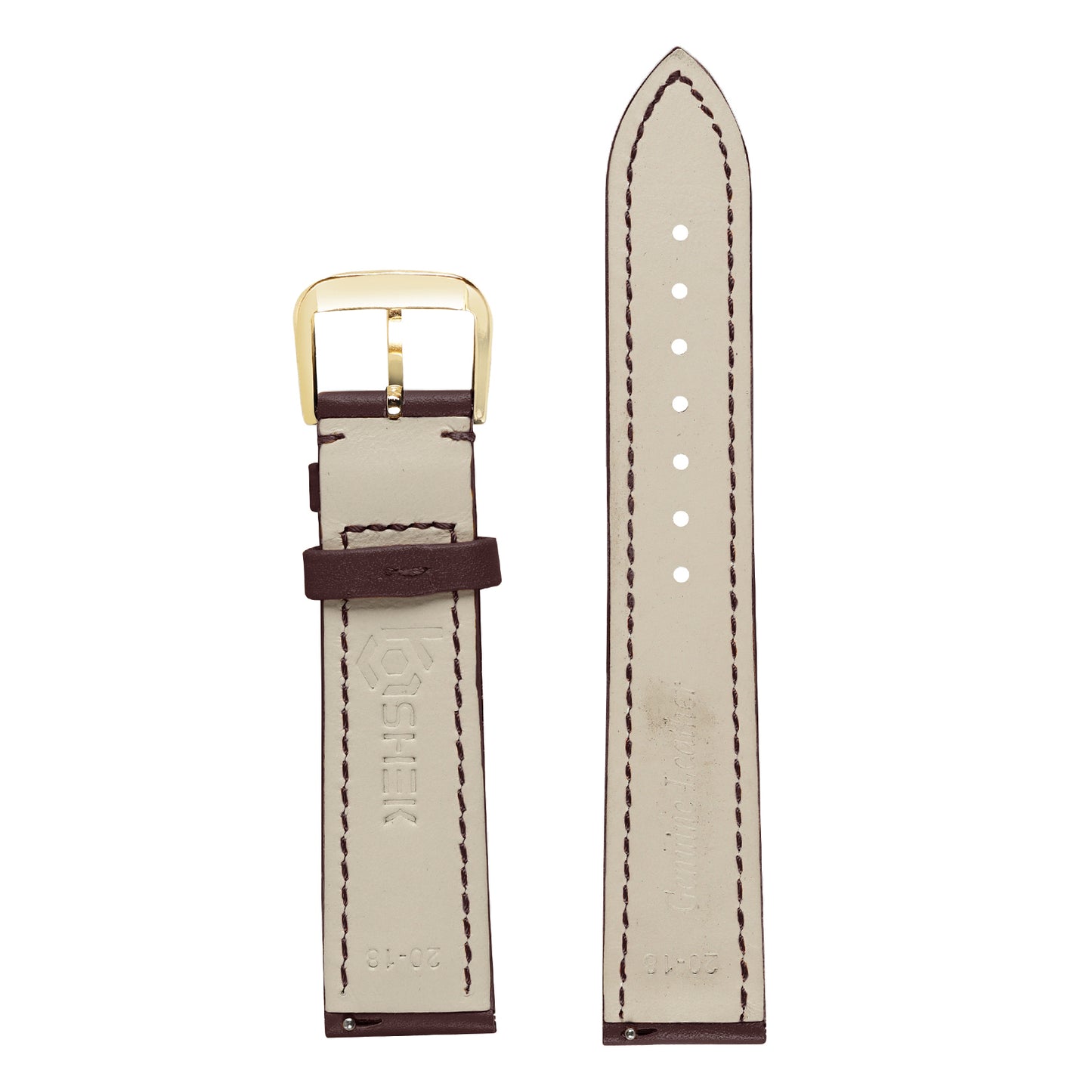 Boshek Brown Color Plain Semi Padded Genuine Leather Watch Strap FS306. Golden buckle Quick Release and Self Changeable.