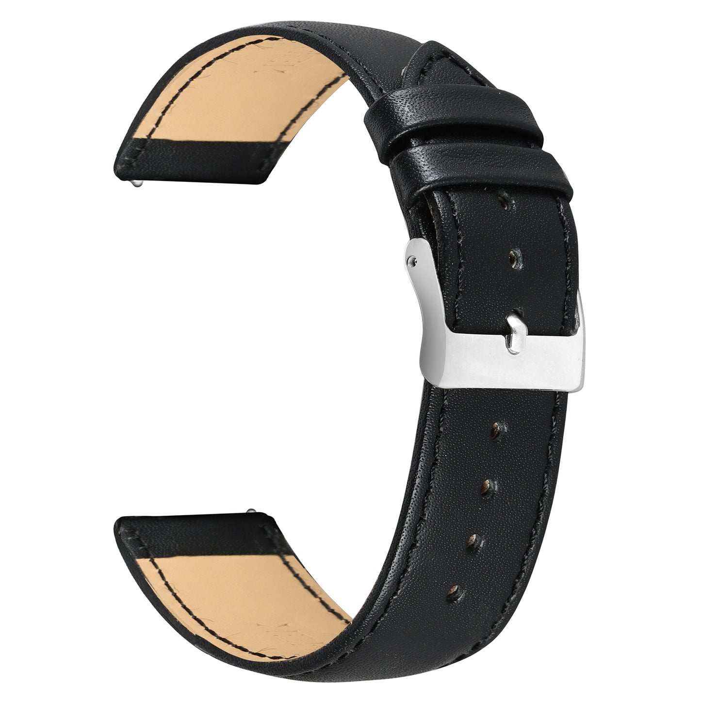 Boshek Black Solid Genuine Leather Full Padded Watch Strap for Quick Release and Self Changeable FS331-BK-22-S