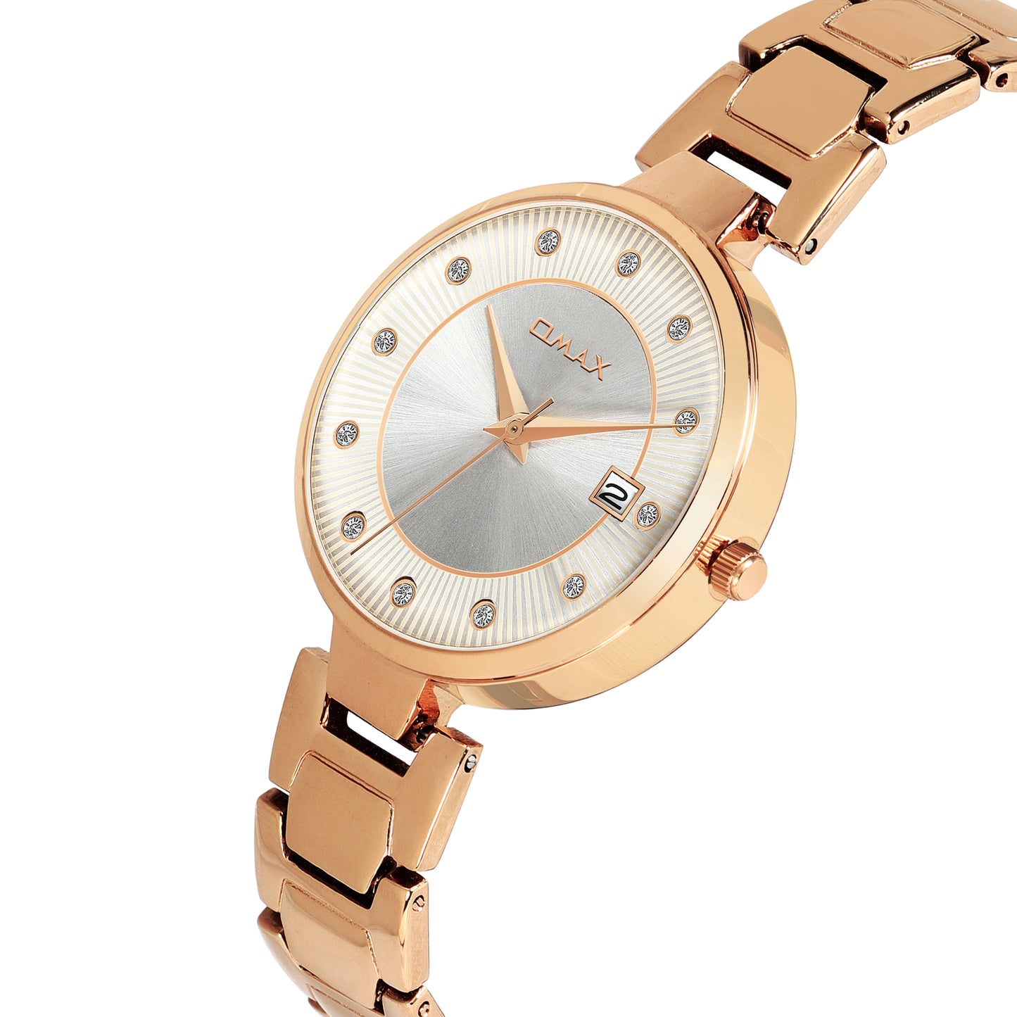 Omax Silver Dial Stainless Steel Rose Gold Watch for Women LS192