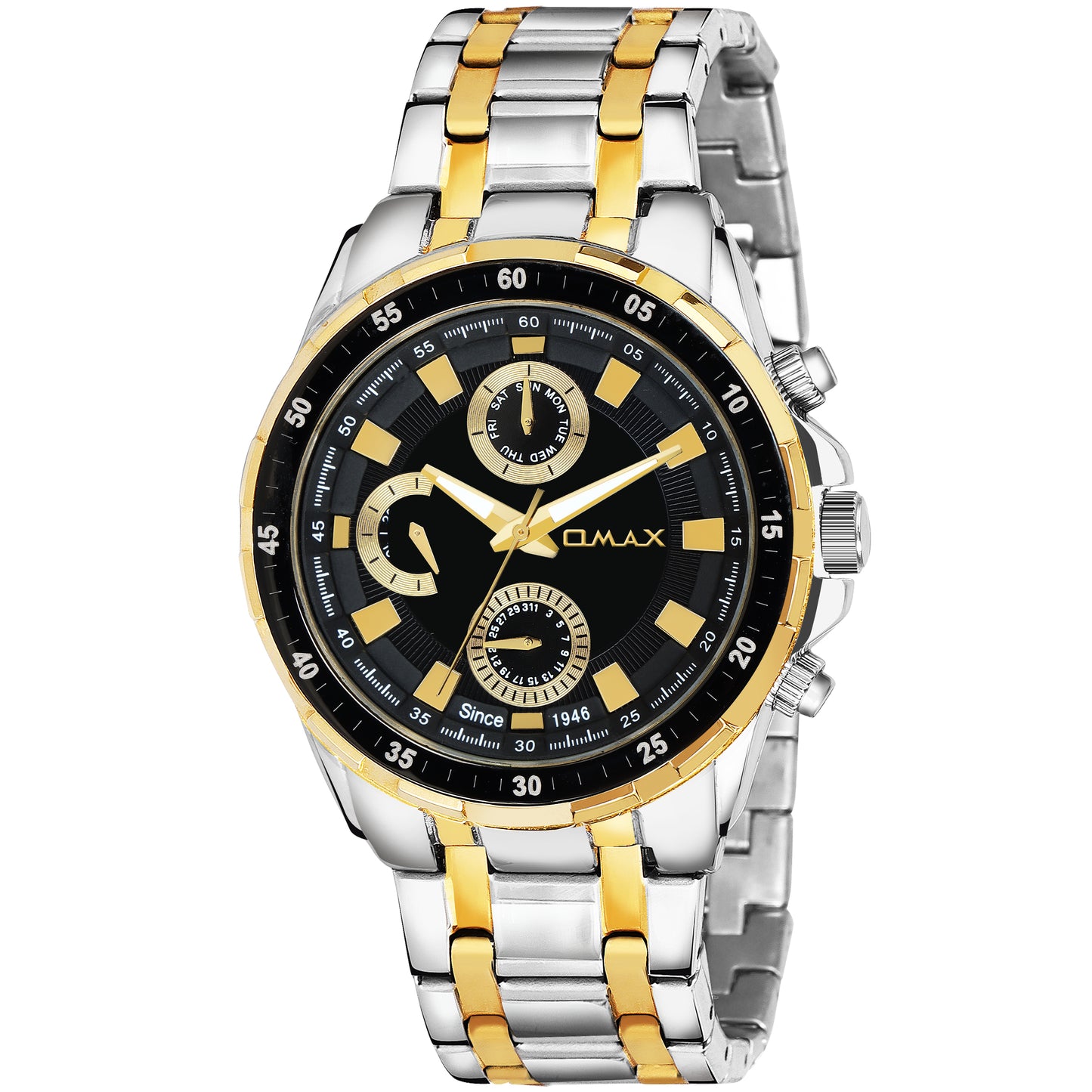 OMAX Multifunction Black Stainless Steel Watch for Men SS538