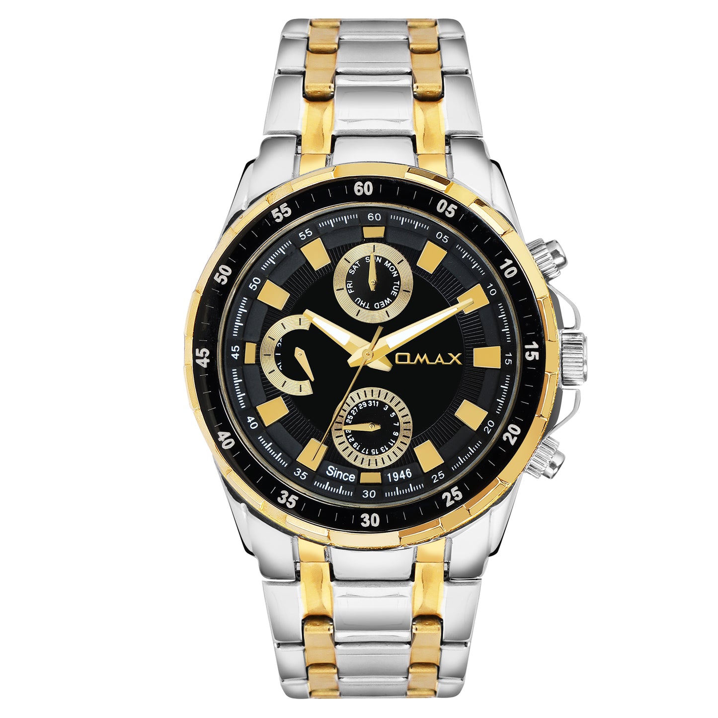 OMAX Multifunction Black Stainless Steel Watch for Men SS538