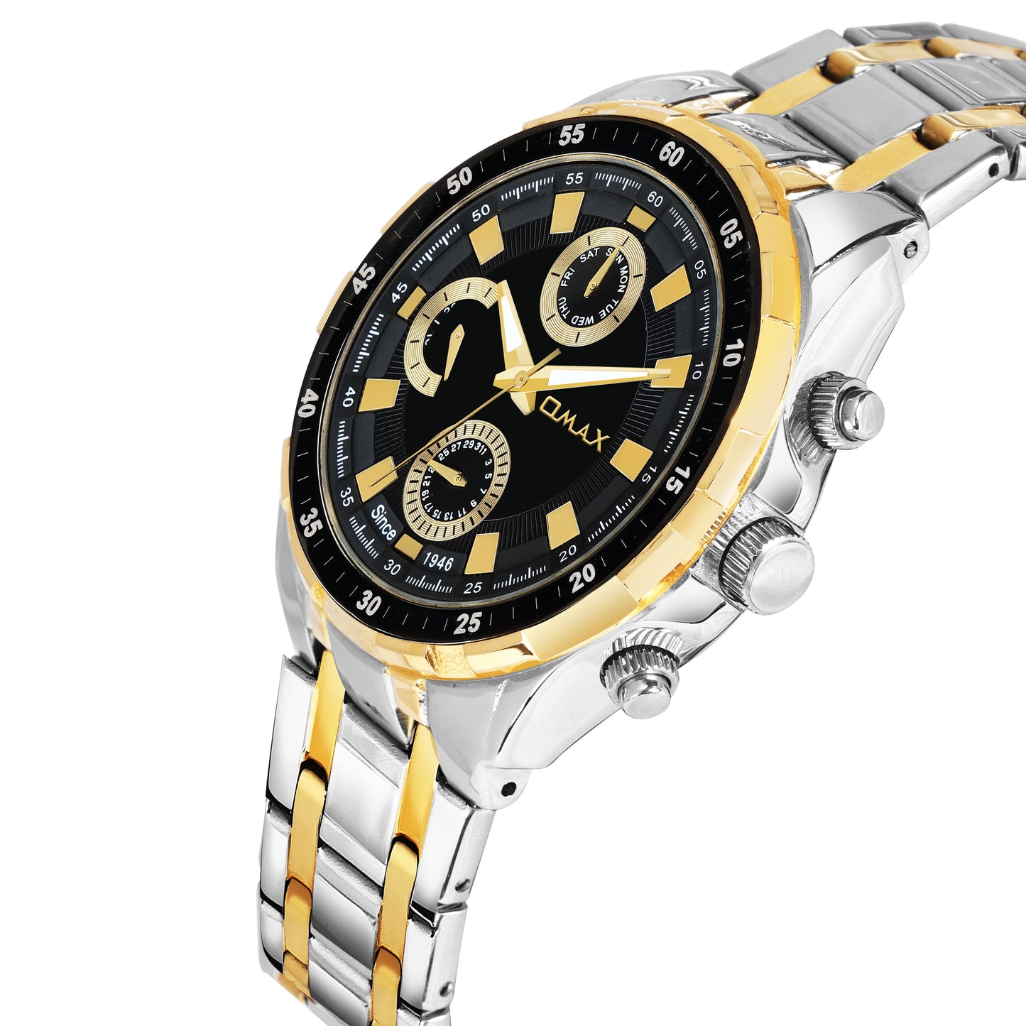 OMAX Multifunction Black Stainless Steel Watch for Men SS538
