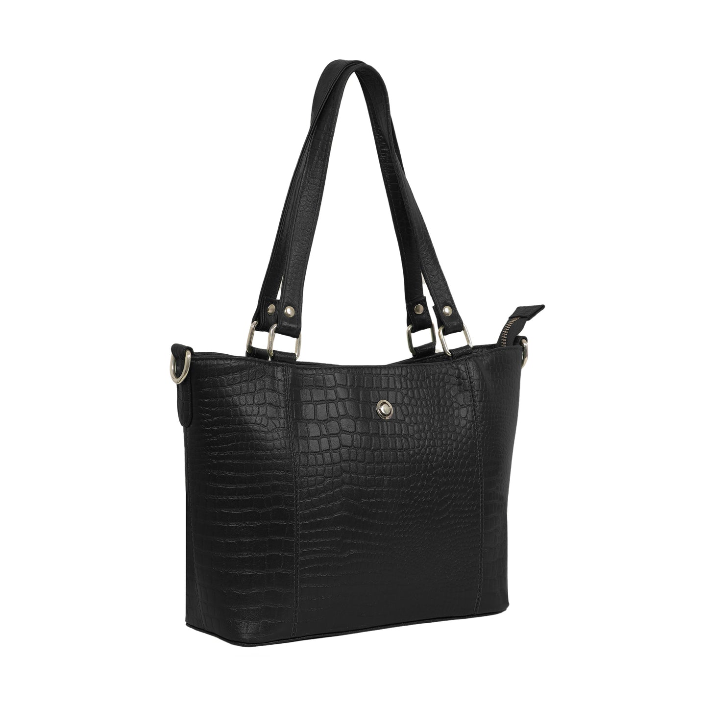 Omax Black Croco Genuine Leather Handbag for Women