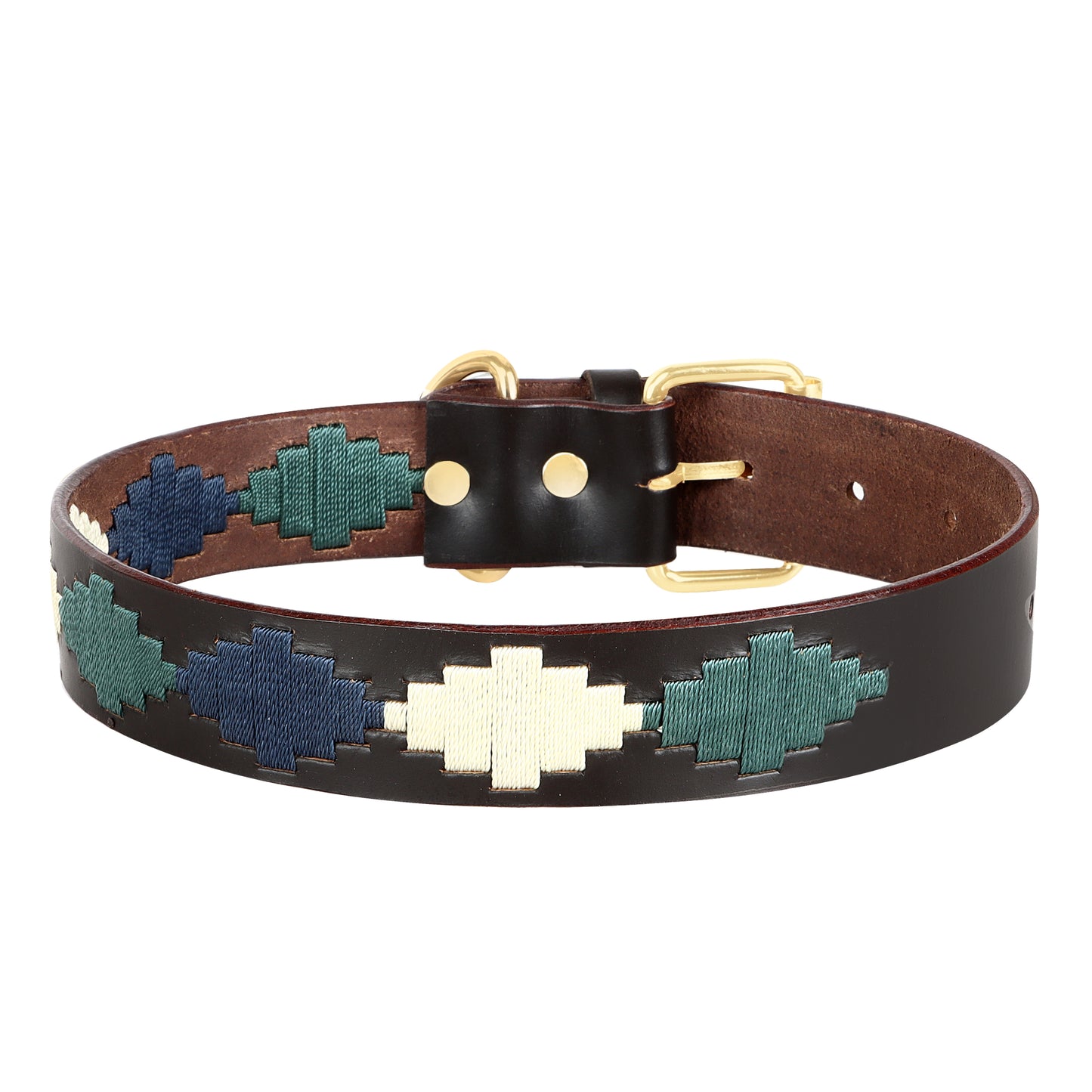 OMAX Genuine Leather Dog Collar Hand Crafted Embroidered Design Full Strong Rust Proof Brass Buckle -DC03