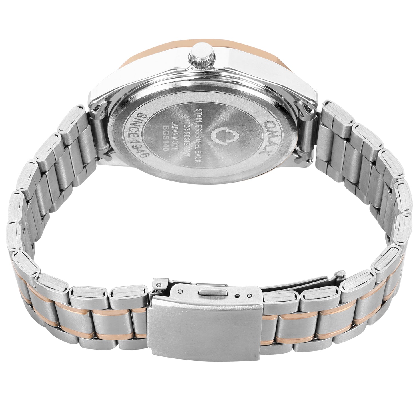 Omax White Dial Stainless Steel Two Tone Rose Gold and Silver Chain Watch for Men-BGS440