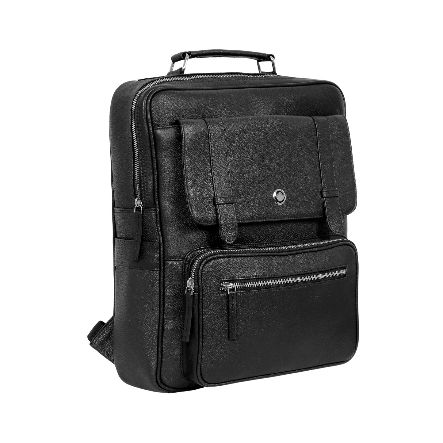 Omax Black Full Grain Genuine Leather Office Backpack for Men, 15.6 Inch Professional Laptop Bag with Adjustable Straps and Multiple Compartments FT64