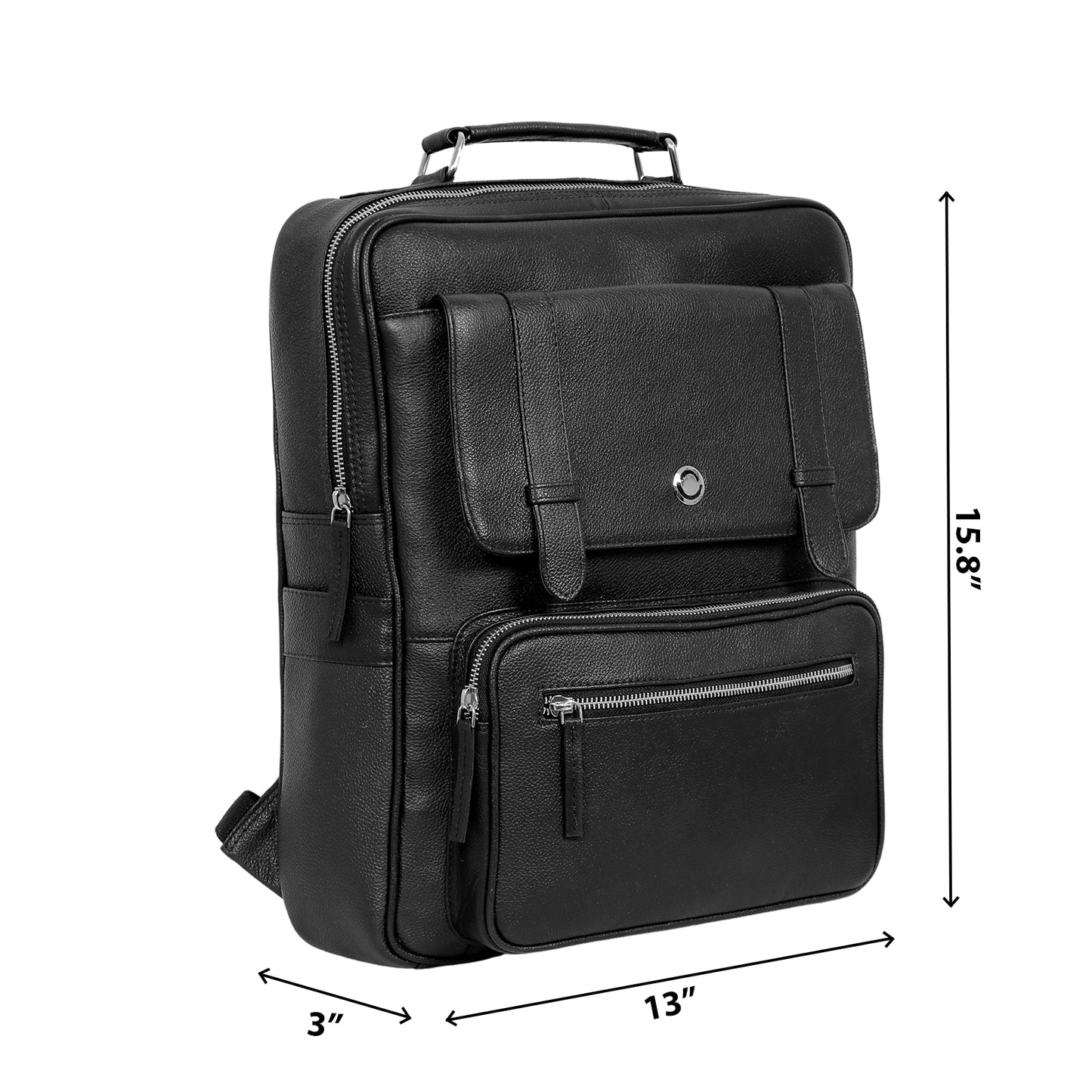 Omax Black Full Grain Genuine Leather Office Backpack for Men, 15.6 Inch Professional Laptop Bag with Adjustable Straps and Multiple Compartments FT64