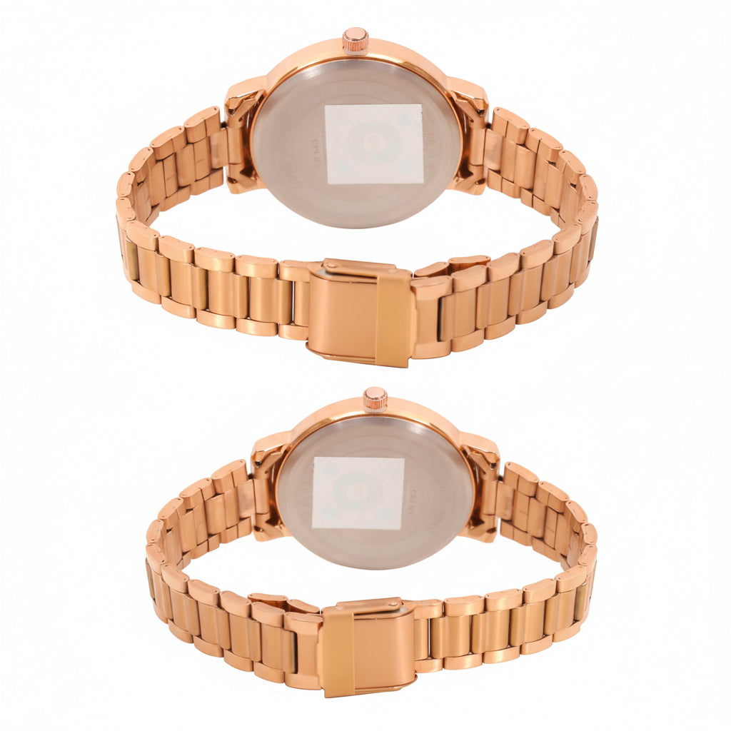 Omax Couple Watches – White Dial Rose Gold Stainless Steel Strap Watch Set CPL04