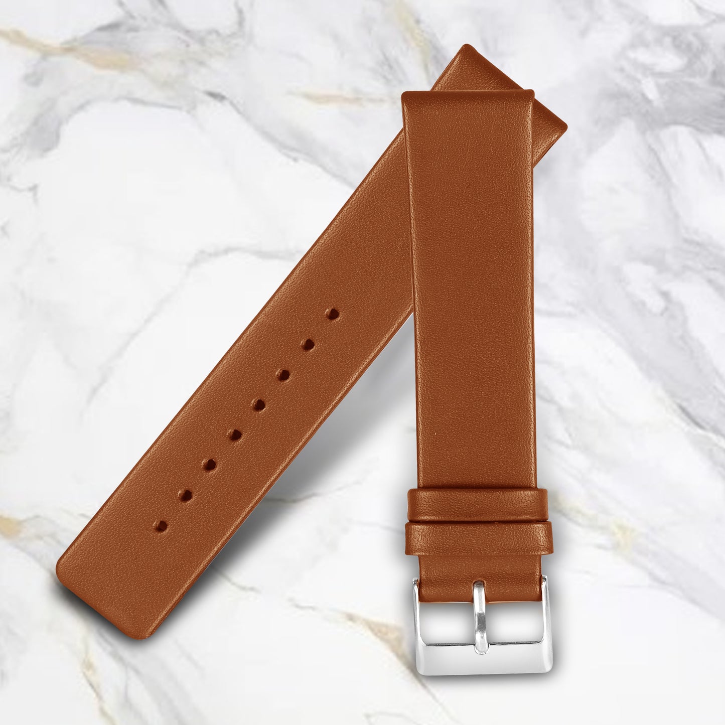 Boshek Tan Color Plain Genuine Leather Watch Strap FS370. Silver buckle Quick Release and Self Changeable 20mm
