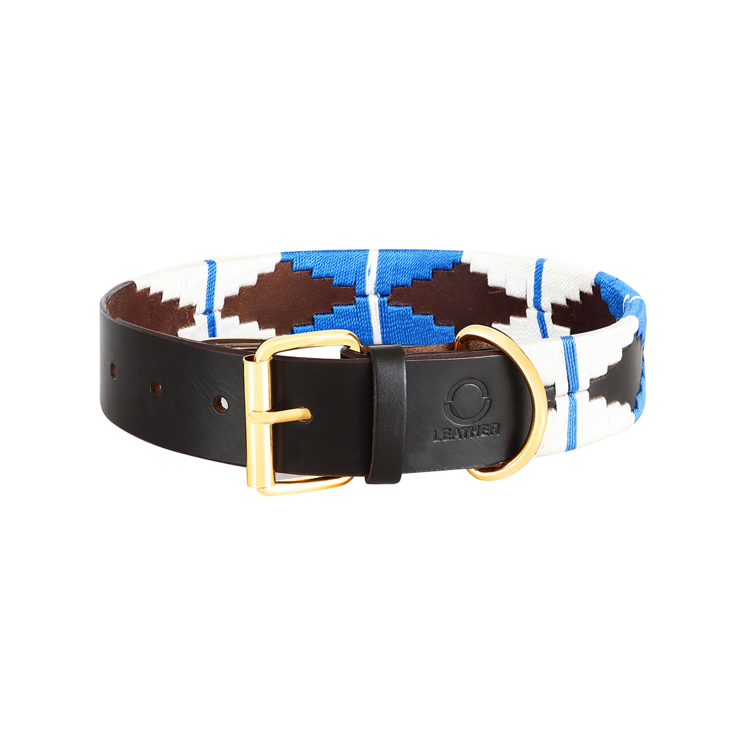 OMAX Genuine Leather Dog Collar Hand Crafted Embroidered Design Full Strong Rust Proof Brass Buckle-DC01