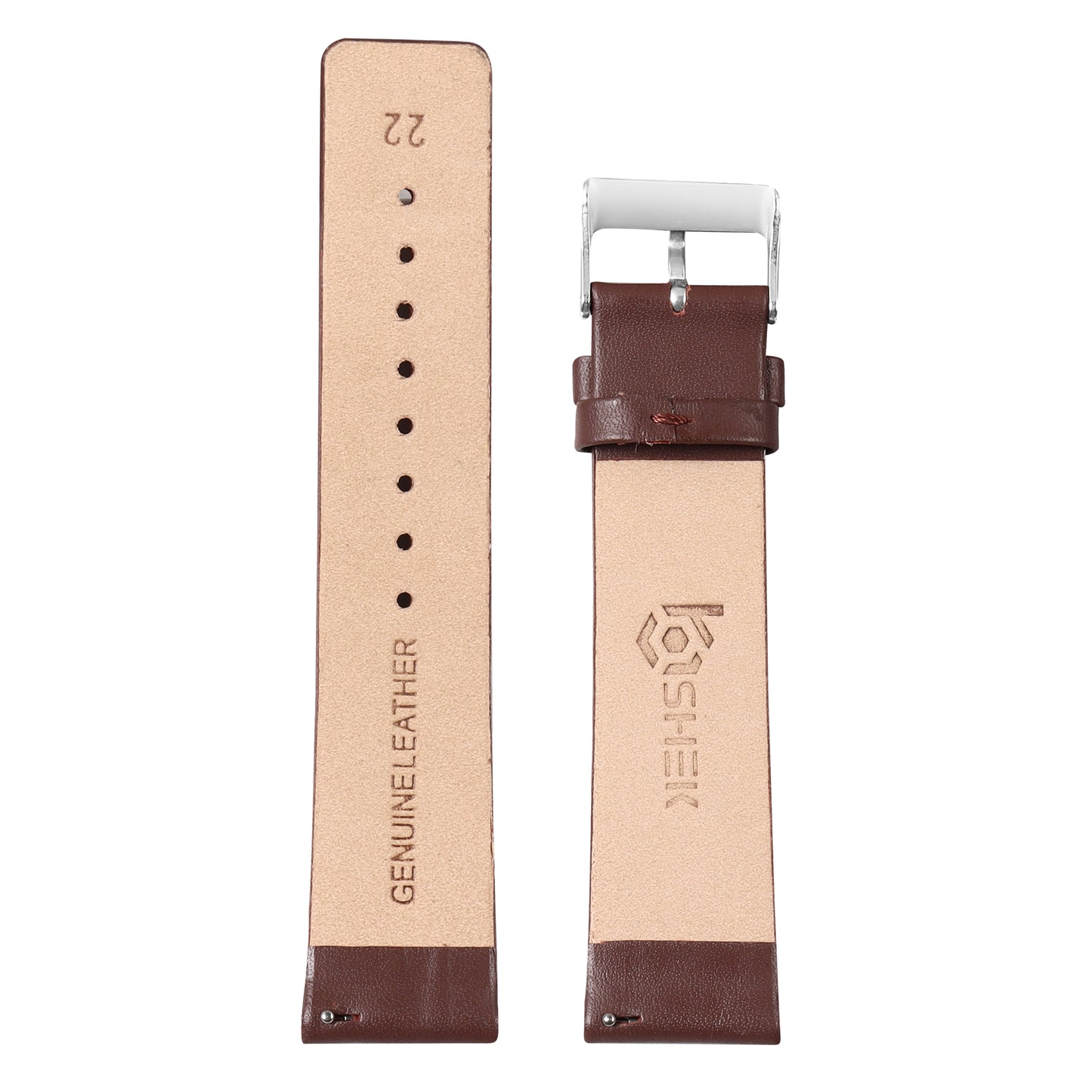 Boshek Brown Color Plain Genuine Leather Watch Strap FS370. Silver buckle Quick Release and Self Changeable 20mm