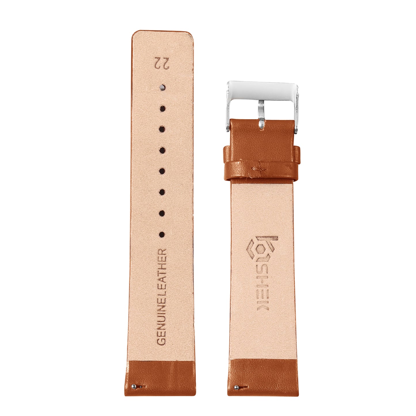 Boshek Tan Color Plain Genuine Leather Watch Strap FS370. Silver buckle Quick Release and Self Changeable 20mm