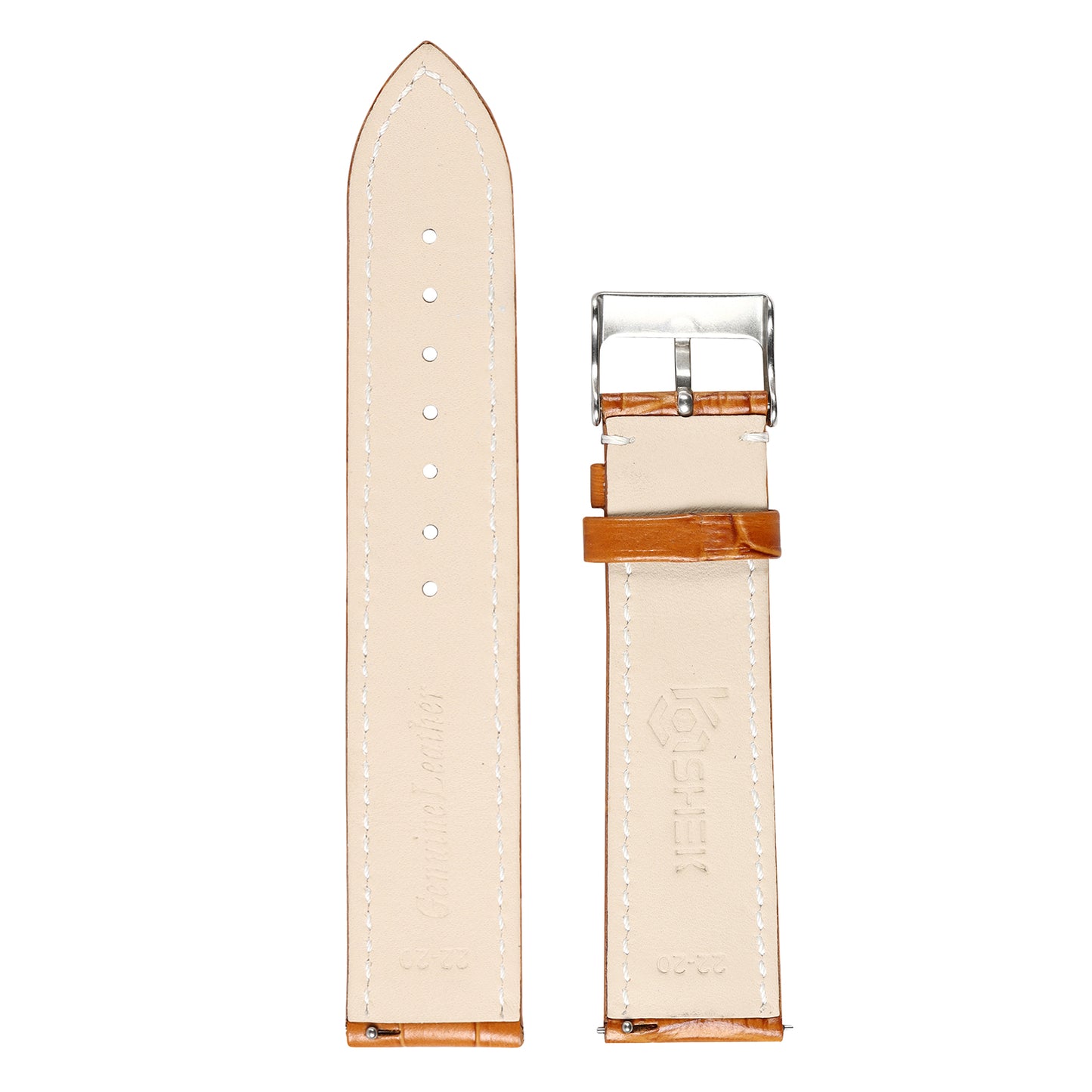 Boshek Tan Genuine Leather Croco Design Watch Strap. Golden Buckle Quick Release and Self Changeable FS354