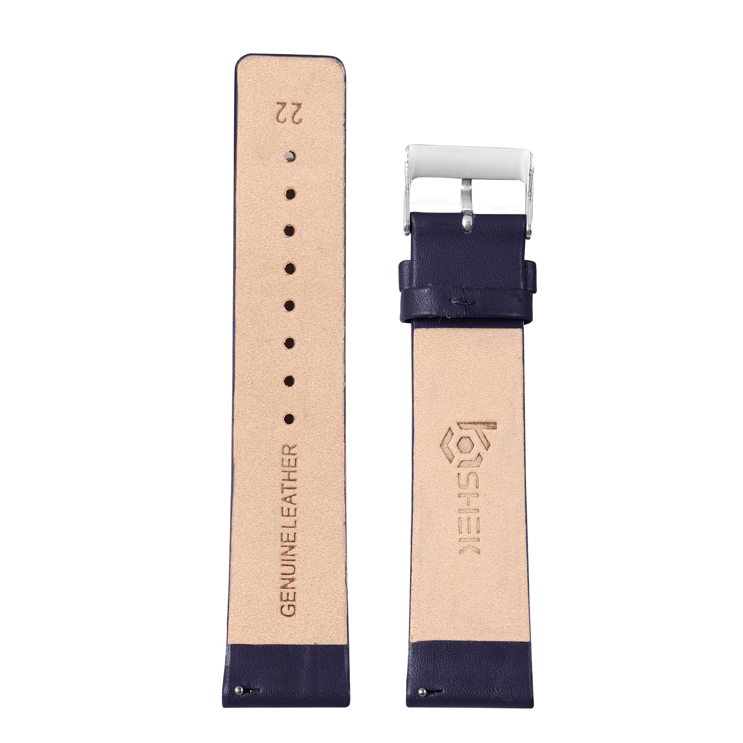 Boshek Blue Color Plain Genuine Leather Watch Strap FS370. Silver buckle Quick Release and Self Changeable 20mm