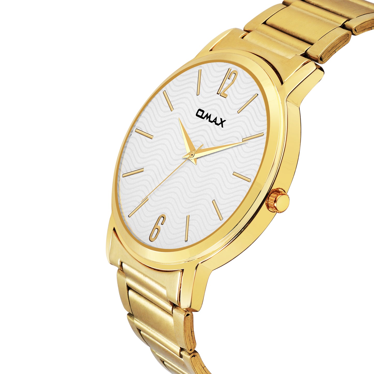 Omax White Dial Golden Steel Mens Watch