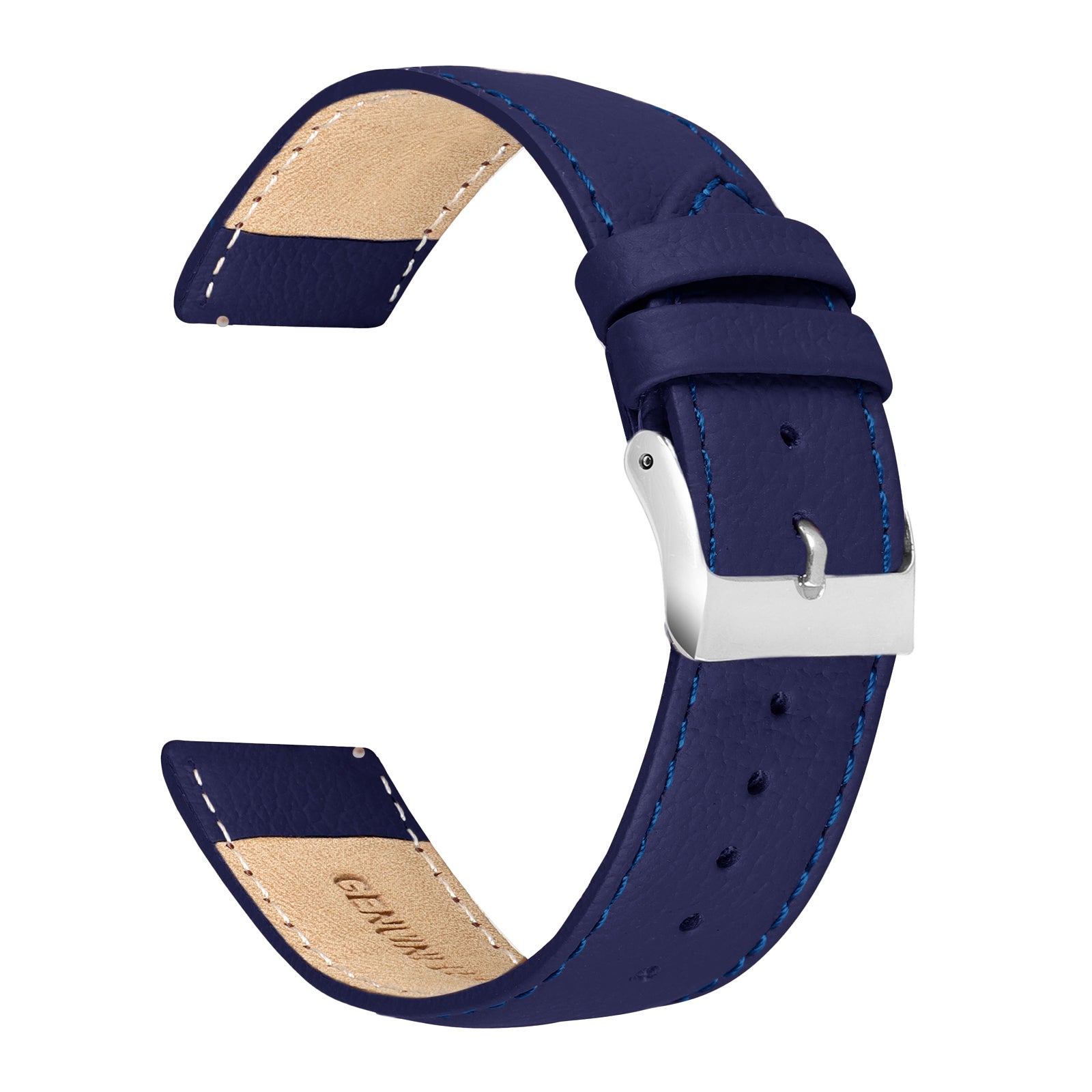 Boshek FS372 Blue color Plain Genuine contract stitch Leather Watch Strap-22mm