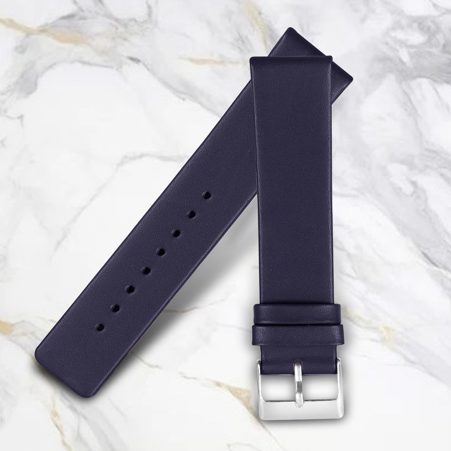 Boshek Blue Color Plain Genuine Leather Watch Strap FS370. Silver buckle Quick Release and Self Changeable 20mm