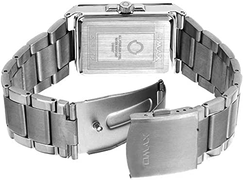 Omax Black Square Dial Stainless Steel Silver Band watch for Men SS297